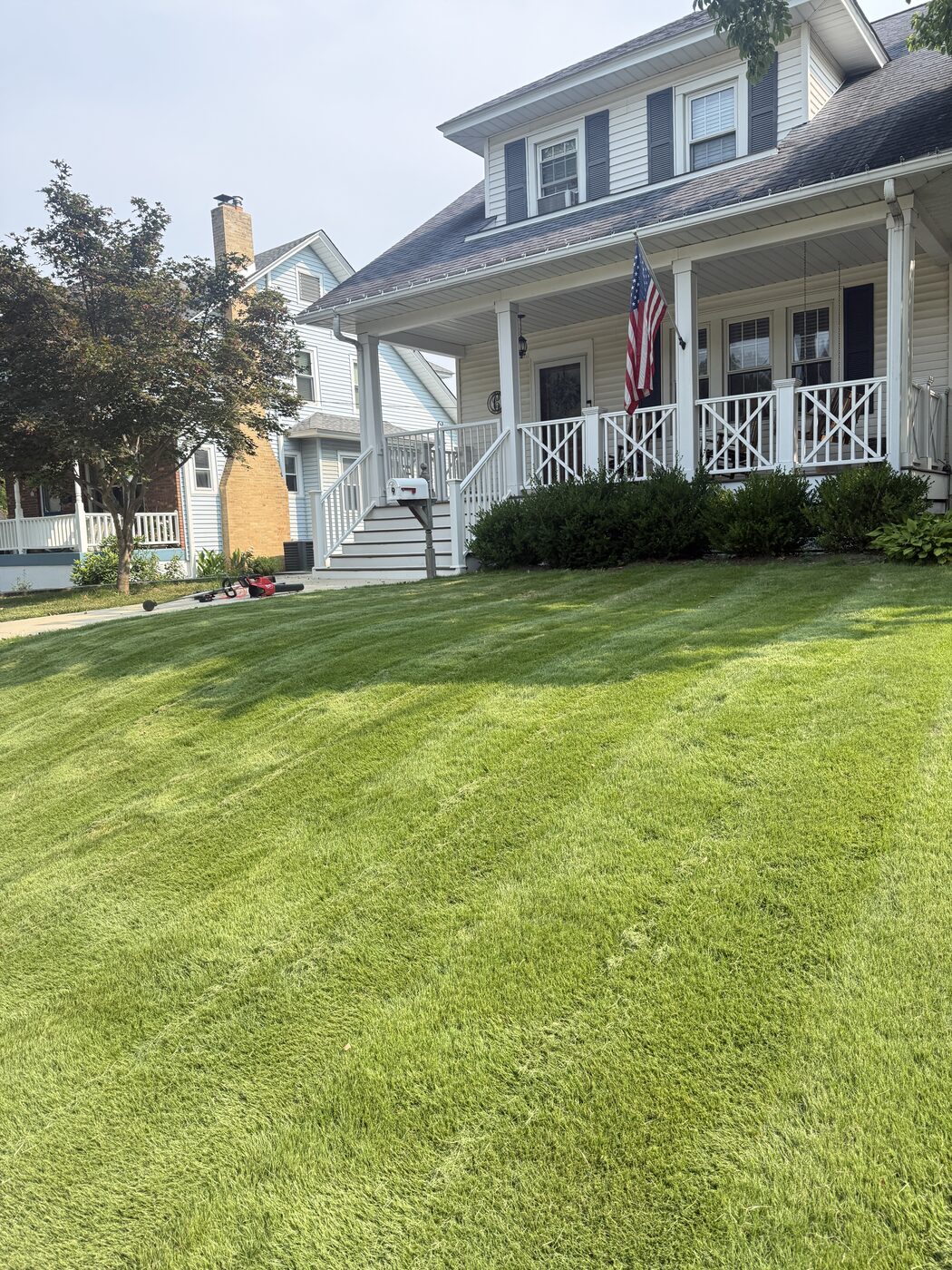 Freshly striped front lawn