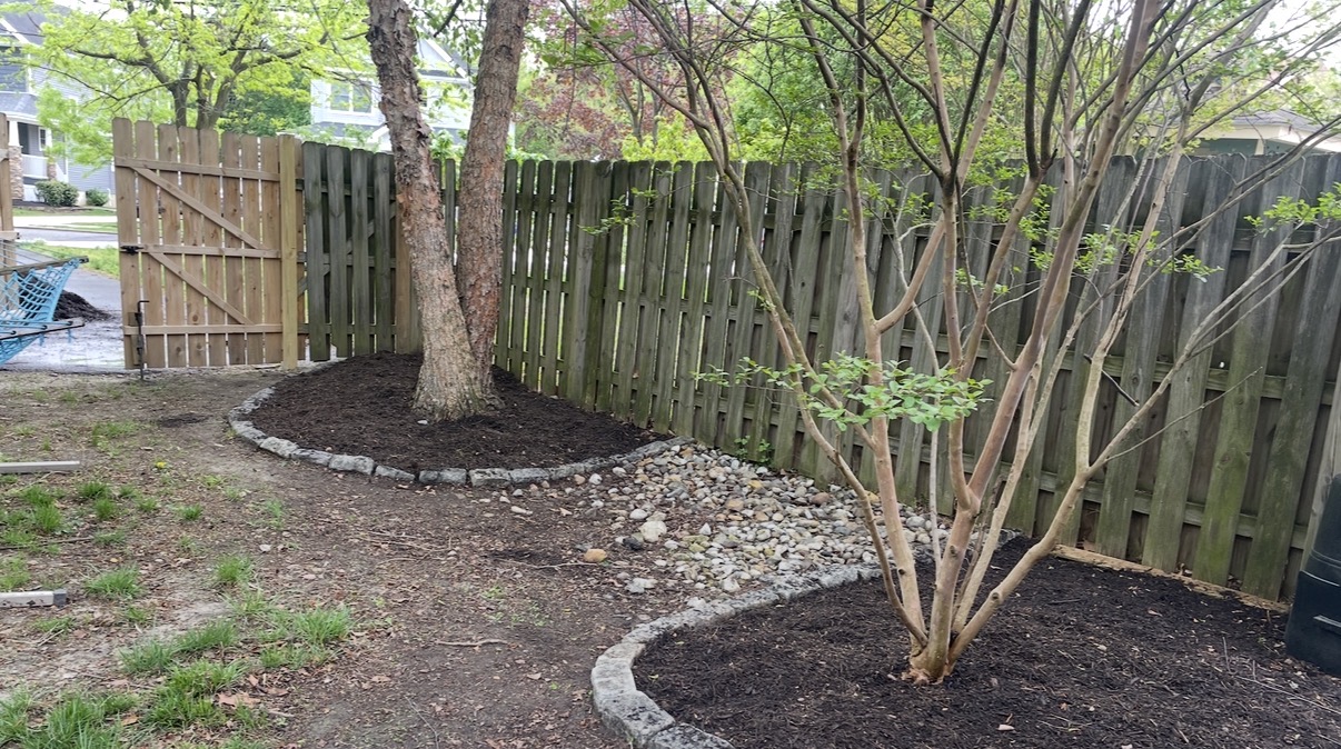 Fresh mulch and stone edging